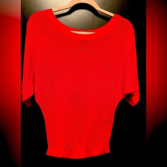 Express Red Batwing Sleeve Sheer Open Knit Sweater Sz XS - Picture 2 of 13